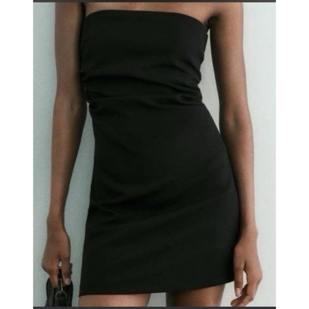 ZARA Black Strapless Mini Dress Womens S Bandeau Tube Bodycon Party Dress